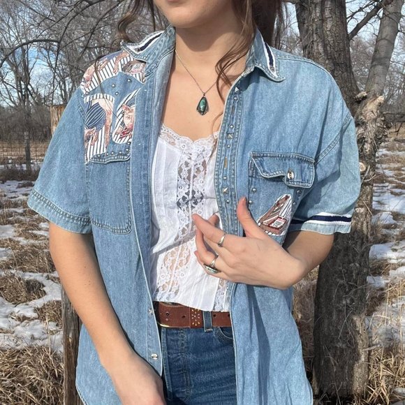 Vintage 90s western denim top - Picture 1 of 5